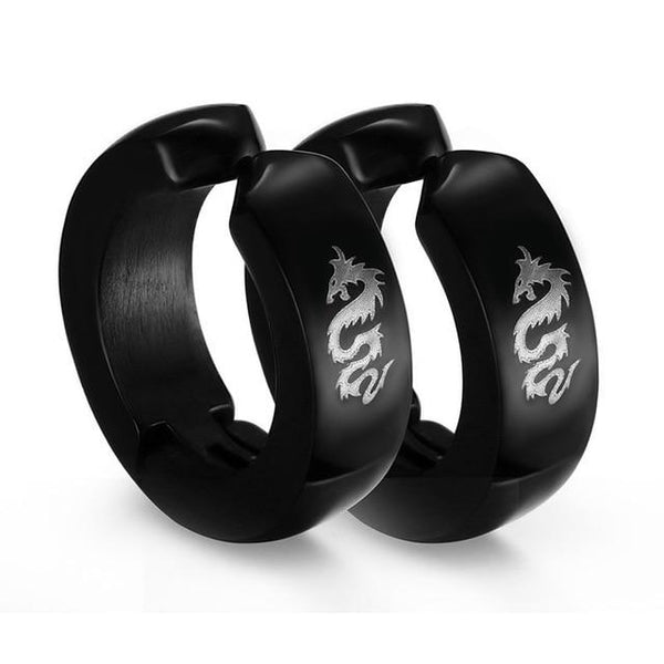 Men's Stylish Stainless Steel Cross Dragon Ear Clip Hoop Earrings - SolaceConnect.com