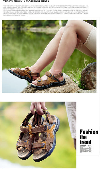 Men's Summer Casual Outdoors Genuine Leather Cowhide Sandals Shoes  -  GeraldBlack.com