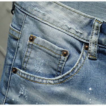 Men's Summer Cotton Embroidery Distressed Knee Length Denim Shorts  -  GeraldBlack.com