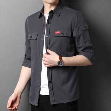 Men's Summer Cotton Streetwear Fashion Big Pocket Long Sleeve Shirt  -  GeraldBlack.com