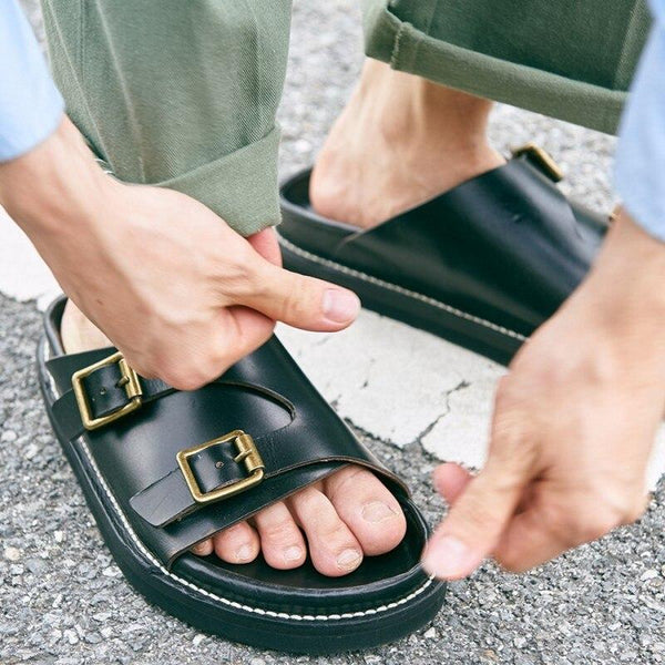 Men's Summer Designer Style Cowhide Leather Buckle Slip-on Sandals  -  GeraldBlack.com