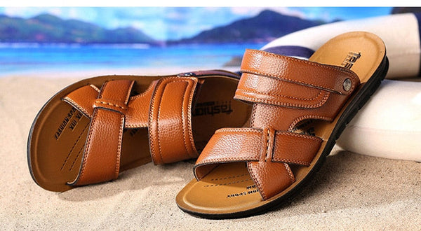 Men's Summer Fashion Soft Leather Comfortable Beach Casual Roman Sandals  -  GeraldBlack.com