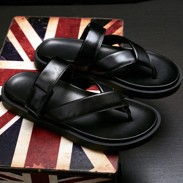 Men's Summer Genuine Leather Slip On Sandals with Thick Platform - SolaceConnect.com