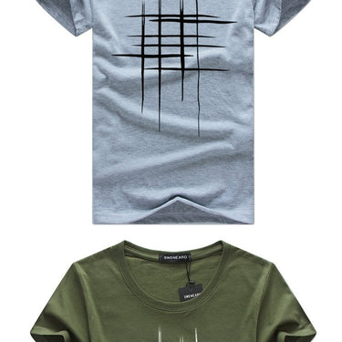 Men's Summer Simple Creative Line Cross Print Cotton Short Sleeve T-shirt - SolaceConnect.com