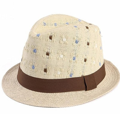 Men's Summer Straw Structured Fedora Beach Hat with Cloth Band  -  GeraldBlack.com