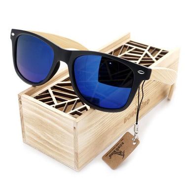 Men's Summer Style Vintage Black Square Mirrored Bamboo Travel Sunglasses - SolaceConnect.com