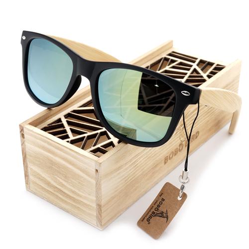 Men's Summer Style Vintage Black Square Mirrored Bamboo Travel Sunglasses - SolaceConnect.com