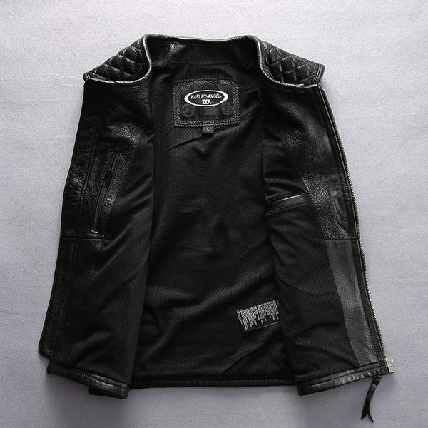 Men's Super Rider Cow Genuine Cowhide Motorcycle Vest Coat - SolaceConnect.com