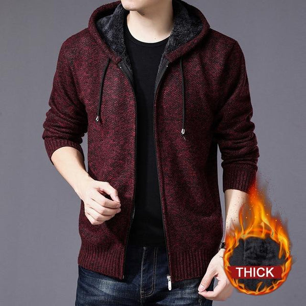 Men's Thick Long Sleeve Hooded Knitted Zip Up Cardigan Sweaters - SolaceConnect.com