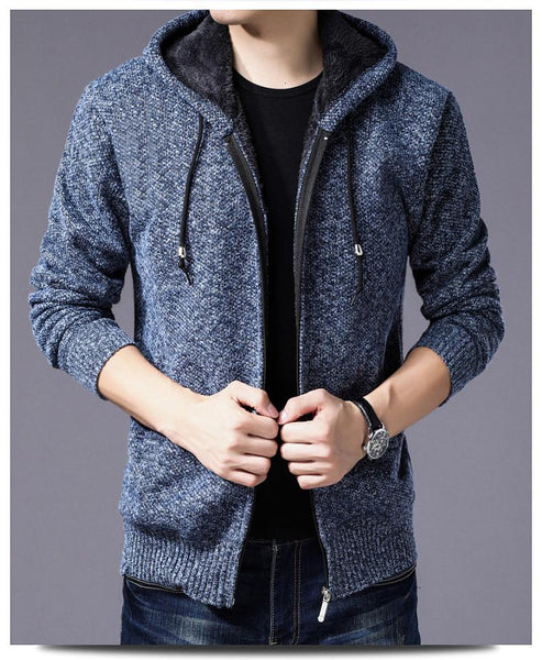 Men's Thick Long Sleeve Hooded Knitted Zip Up Cardigan Sweaters - SolaceConnect.com