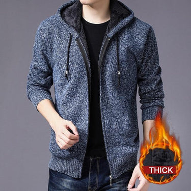 Men's Thick Long Sleeve Hooded Knitted Zip Up Cardigan Sweaters  -  GeraldBlack.com