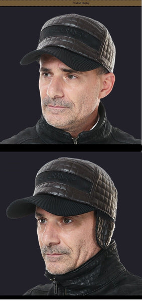 Men's Thick Warm Leather Cap with Earmuffs for Leisure and Baseball - SolaceConnect.com