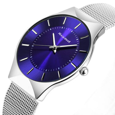 Men's Top Luxury Blue Dial Ultra Thin Casual Watch with Date & Steel Strap - SolaceConnect.com