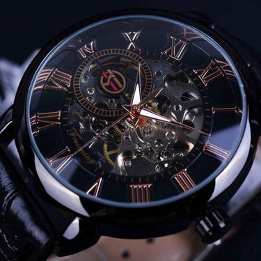 Men's Top Luxury Mechanical Skeleton Black Golden 3D Literal Design Watches - SolaceConnect.com