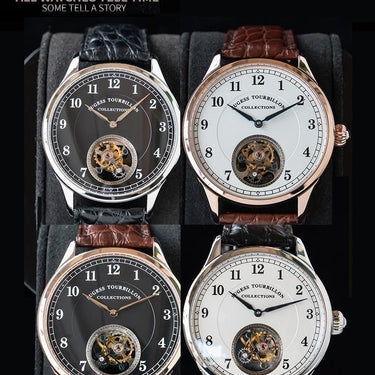 Men's Tourbillon Movement Mechanical Watches with Alligator Fashion Leather Band - SolaceConnect.com