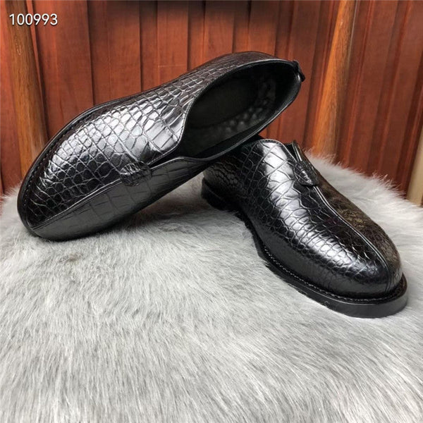 Men's Traditional Tang Suit Style Authentic Crocodile Skin Slip-on Loafers  -  GeraldBlack.com