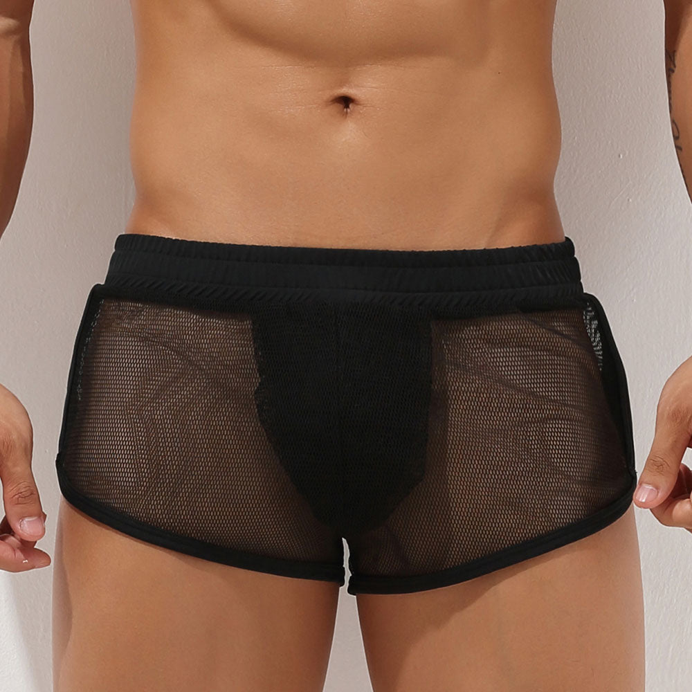 Men's Underwear Boxers Trunks Sexy Mesh Transparent Arrow Pants Classic Pure Color Casual Shorts Style  -  GeraldBlack.com