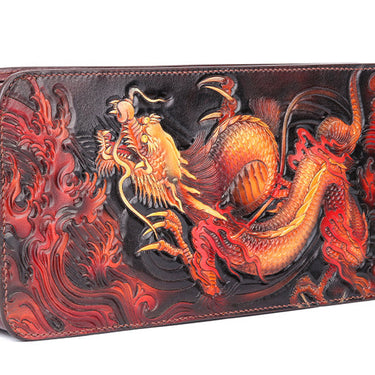 Men's Unique Gift Handmade Carving Chinese Dragon Long Handbag  -  GeraldBlack.com