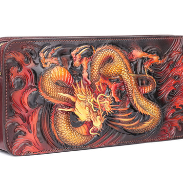 Men's Unique Gift Handmade Carving Chinese Dragon Long Handbag  -  GeraldBlack.com