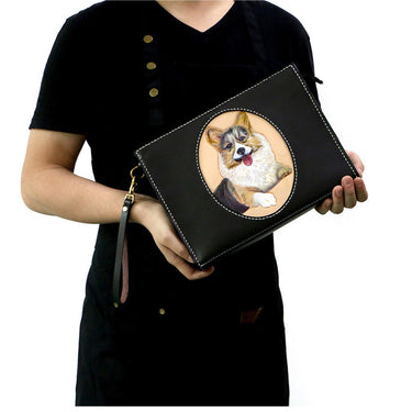 Men's Vegetable Tanned Leather Cowhide Hand-carved Cute Puppies Handbag  -  GeraldBlack.com