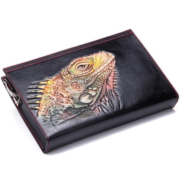 Men's Vegetable Tanned Leather Lizard Carving Envelop Handbags  -  GeraldBlack.com