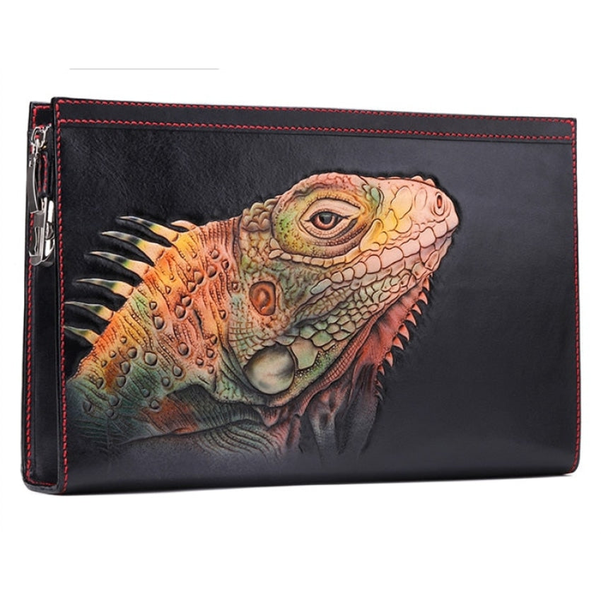 Men's Vegetable Tanned Leather Lizard Carving Envelop Handbags  -  GeraldBlack.com