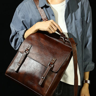 Men's Vegetable Tanning Genuine Leather Travel Laptop Backpacks  -  GeraldBlack.com