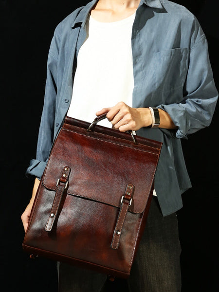 Men's Vegetable Tanning Genuine Leather Travel Laptop Backpacks  -  GeraldBlack.com