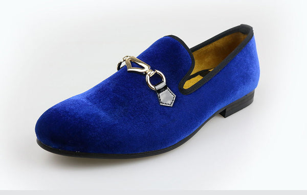 Men's Velvet Shoes With Peach Heart Metal Buckle Loafers  -  GeraldBlack.com