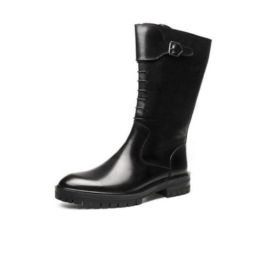 Men's Vintage Black Genuine Leather Chelsea Boots with Rubber Sole - SolaceConnect.com