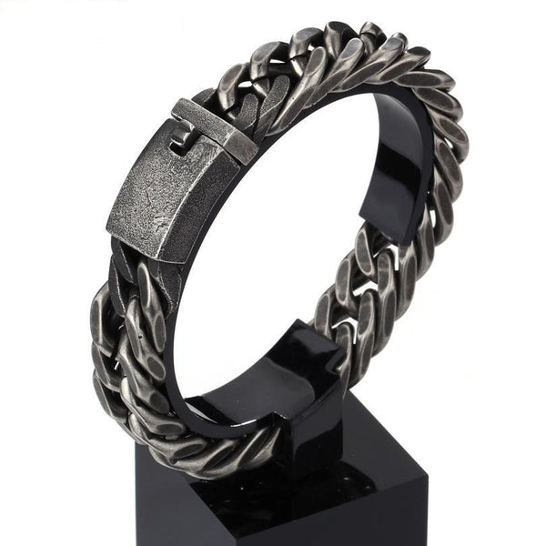 Men's Vintage Black Stainless Steel Bracelets with Rhombus Link Chain - SolaceConnect.com