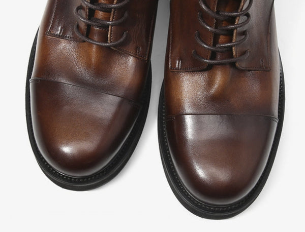 Men's Vintage British Genuine Leather Lace Up Round Toe Ankle Boots  -  GeraldBlack.com