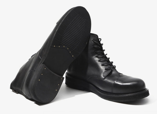 Men's Vintage British Genuine Leather Lace Up Round Toe Ankle Boots  -  GeraldBlack.com