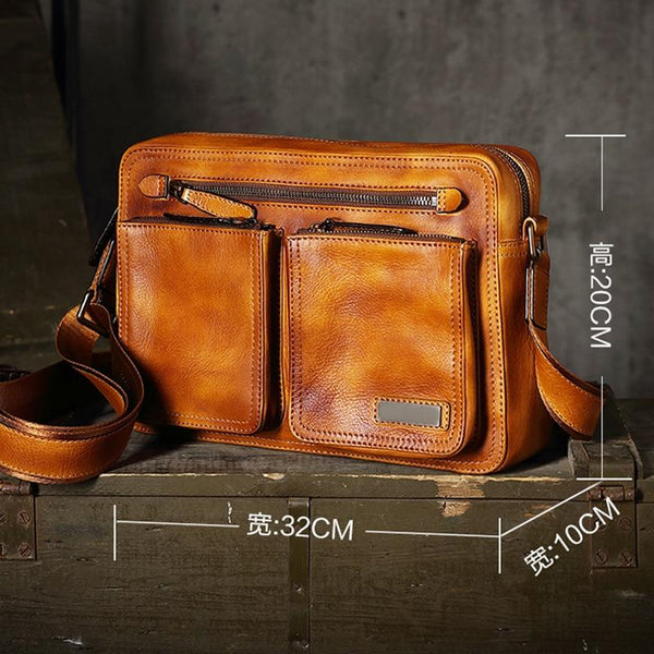 Men's Vintage Casual Cow Leather Crossbody Briefcase Shoulder Bag - SolaceConnect.com