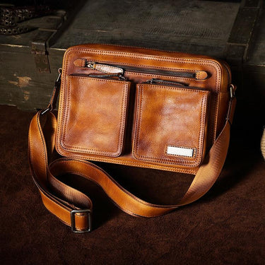 Men's Vintage Casual Cow Leather Crossbody Briefcase Shoulder Bag - SolaceConnect.com