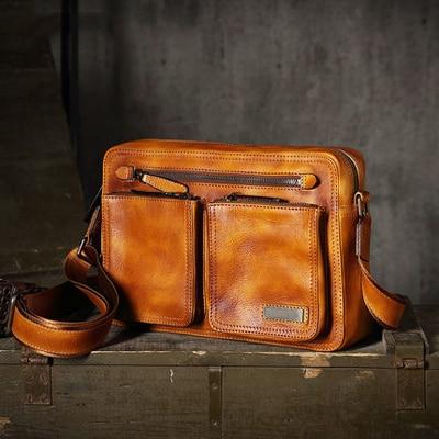 Men's Vintage Casual Cow Leather Crossbody Briefcase Shoulder Bag  -  GeraldBlack.com