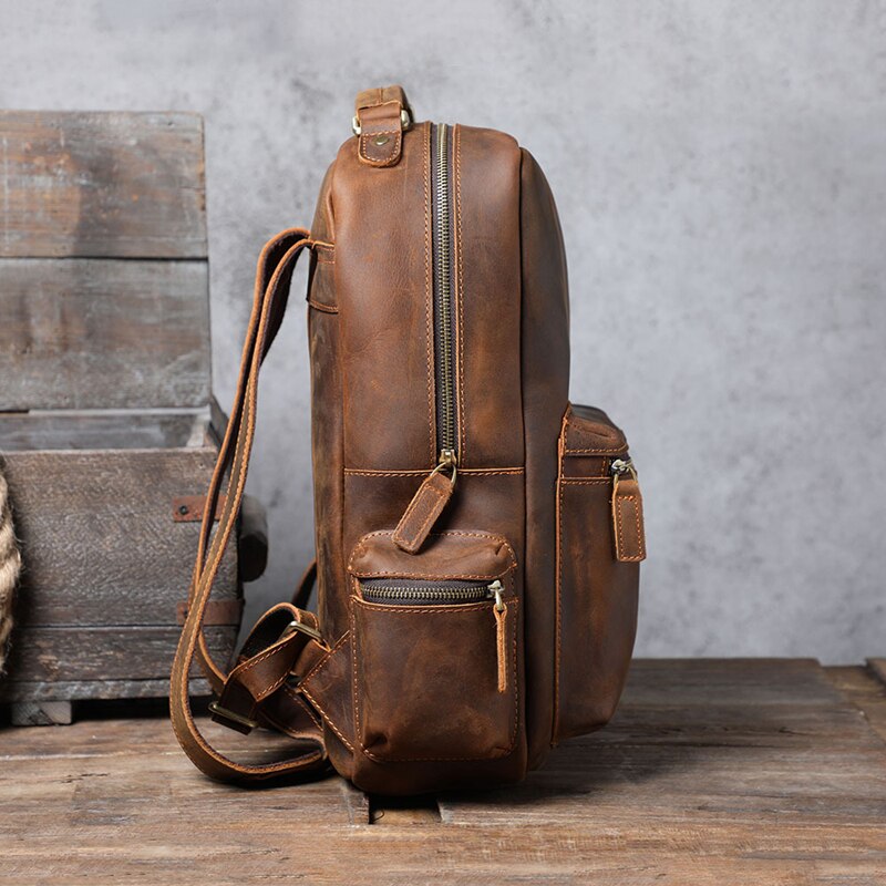 Men's Vintage Casual Genuine Leather Crazy-horse Travel Laptop Bag Backpack  -  GeraldBlack.com