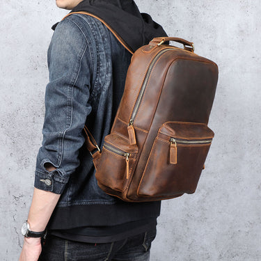 Men's Vintage Casual Genuine Leather Crazy-horse Travel Laptop Bag Backpack  -  GeraldBlack.com