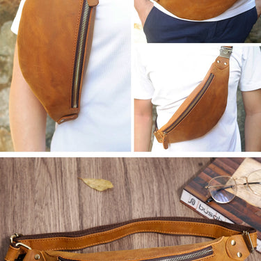 Men's Vintage Casual Genuine Leather Phone Travel Small Chest Bag  -  GeraldBlack.com