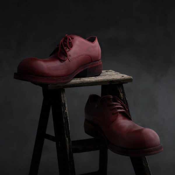 Men's Vintage Casual Handmade Horse Skin Round Toe Dress Shoes  -  GeraldBlack.com
