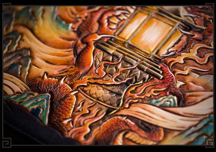 Men's Vintage Designer Handmade Carved Dragon Painted Hand Bags  -  GeraldBlack.com