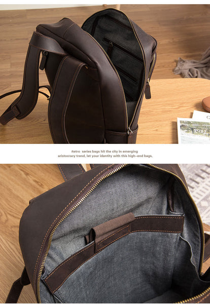 Men's Vintage Designer Handmade Crazy Horse Leather Backpack  -  GeraldBlack.com