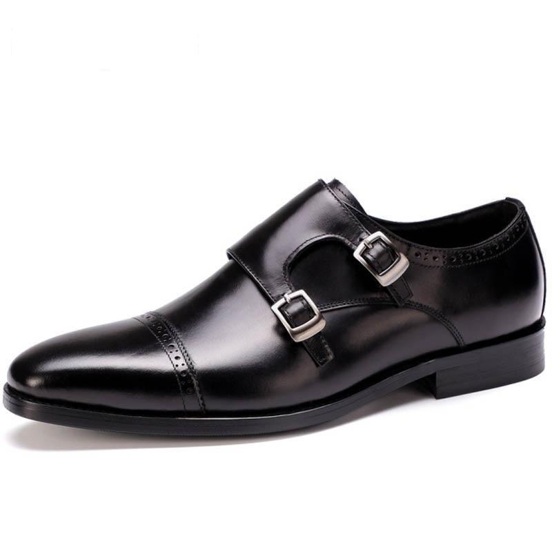 Men's Vintage Double Buckle Monk Genuine Leather Oxfords Shoes - SolaceConnect.com