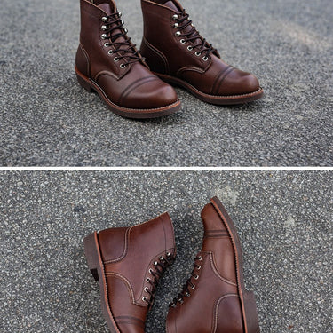 Men's Vintage Fashion Genuine Leather Lace Up Round Toe Ankle Boots  -  GeraldBlack.com