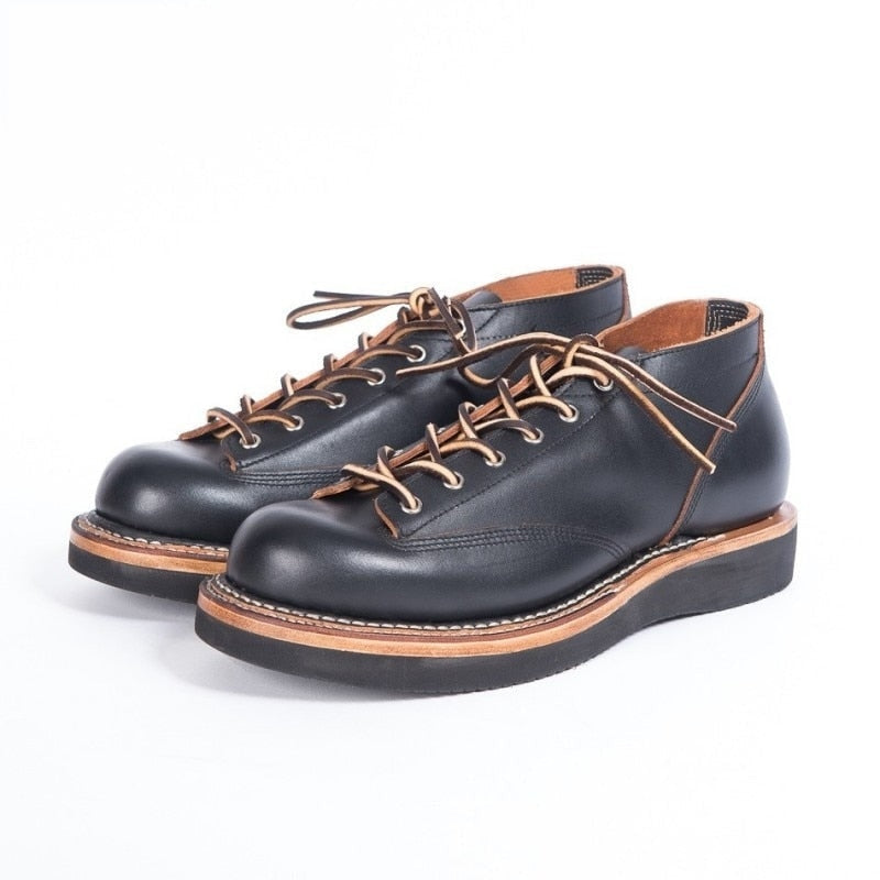 Men's Vintage Genuine Leather Cowhide Round Toe Lace Up Ankle Boots  -  GeraldBlack.com