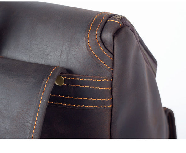 Men's Vintage Genuine Leather Crazy Horse Large Capacity Rucksack Backpack  -  GeraldBlack.com