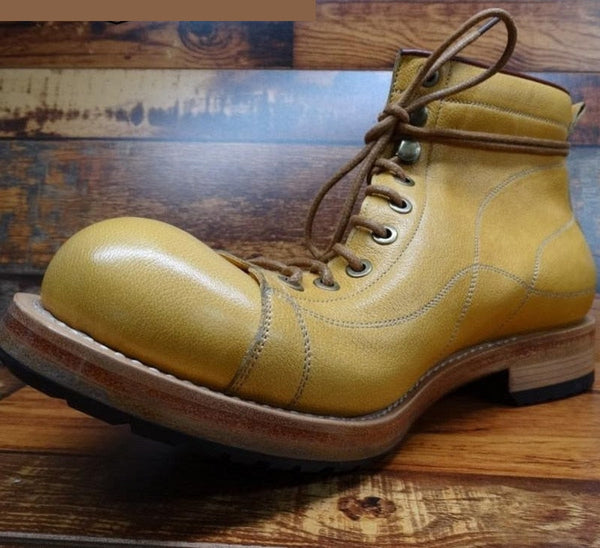Men's Vintage Genuine Leather Round Toe Non-slip Lace Up Biker Boots  -  GeraldBlack.com
