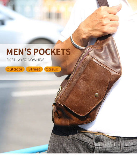 Men's Vintage Genuine Leather Travel Style Belt Pouch Waist Bag Fanny Pack  -  GeraldBlack.com