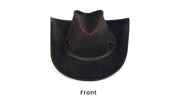 Men's Vintage Handcrafted Shapeable Wide Brim Genuine Leather Cowboy Hat  -  GeraldBlack.com
