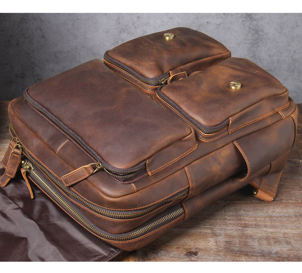 Men's Vintage Handmade Crazy Horse Large Designer Laptop Bag Backpack  -  GeraldBlack.com
